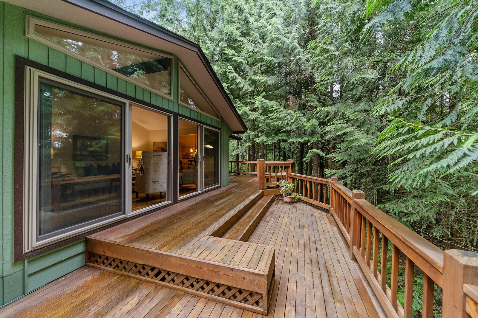 Wooden deck with a built-in bench