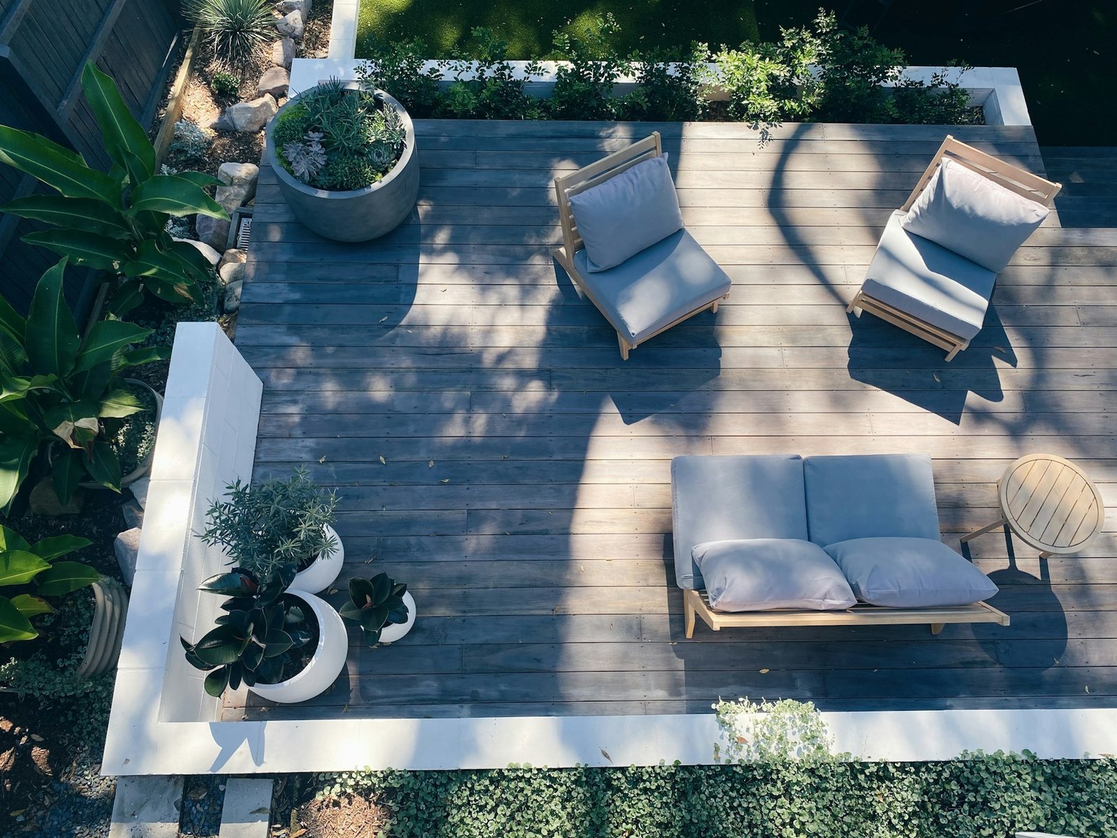 Grey composite deck seen from above