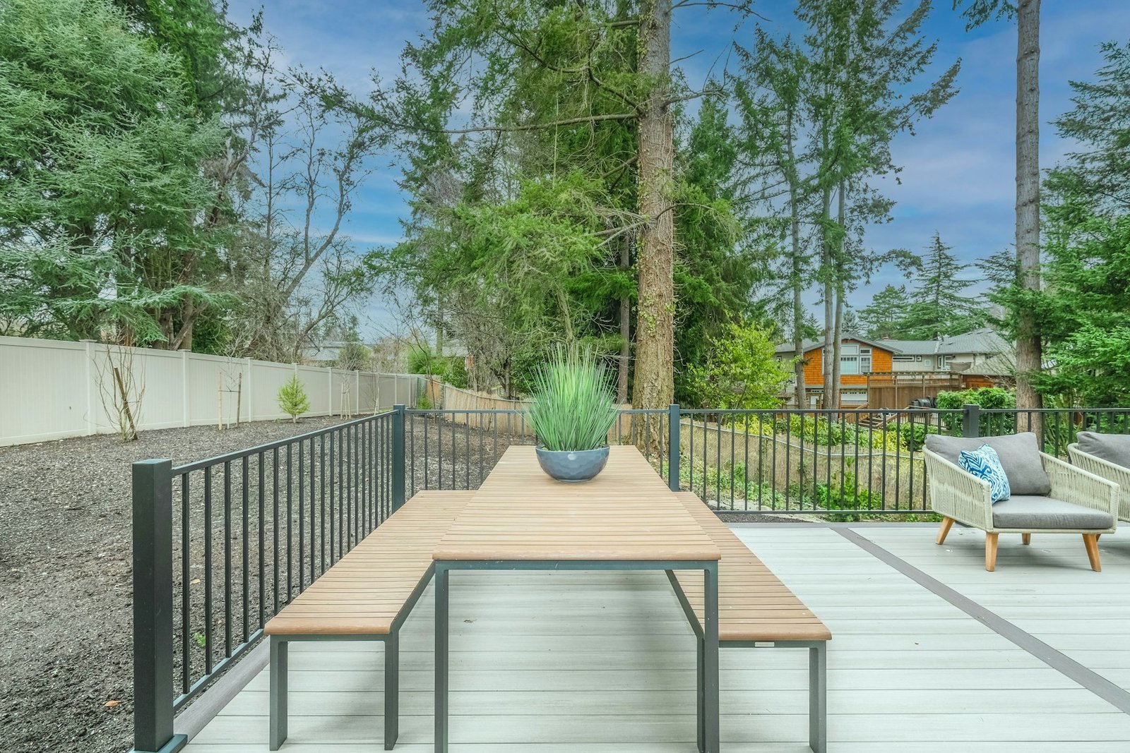 Composite deck with a black railing